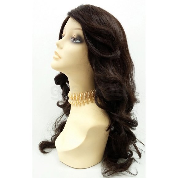 Dark brown heat resistant wavy lace front wig